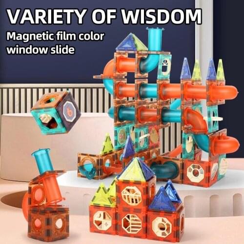 Kids Magnetic Building Blocks Sheet Slide Ball Magnet Blocks Model Toys for Children Track Assembly Toy Designer Boys Girls Gift
