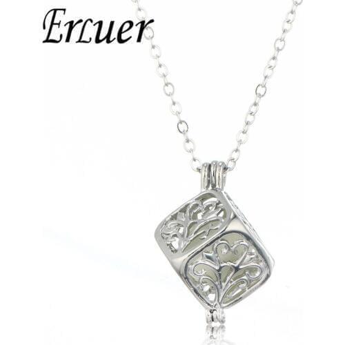 ERLUER Square Hollow Luminous Pendant Necklaces For Women men Bead Glow In The Dark Fashion Charm Necklace Halloween gift