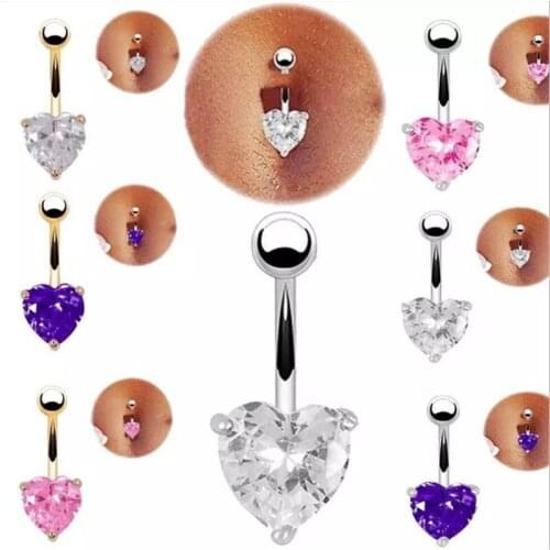 Hot Sale Surgical Steel Dangle Navel Rings Heart Navel Bars Fashion Gold Belly Button Ring Sexy Body Piercing Jewelry Gifts