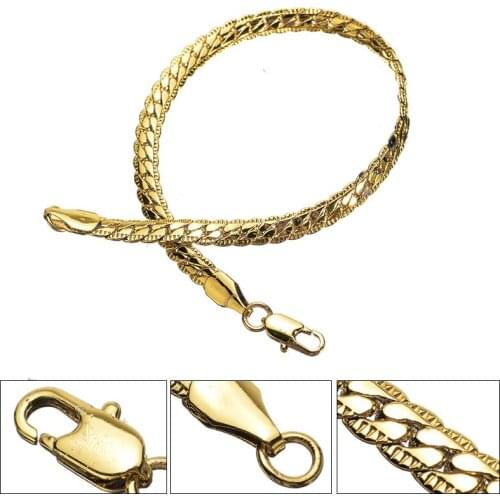Men Gold Link Chain Bracelet Hip Hop Rock Gold Flat Chain Snake Bone Gold Bracelets For Women Classic Vintage Jewelry pulseira