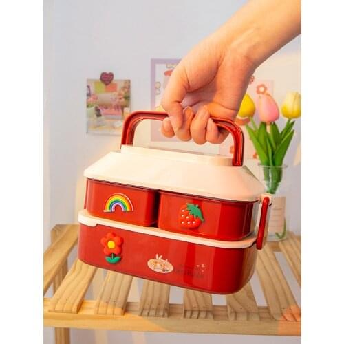 Ins Cartoon Lunch Box PP Double Layer Food Container Portable for Kids Kids Picnic School Bento Box Microwavable Bento Box