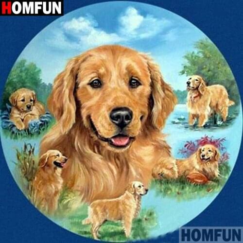 HOMFUN Paint With Diamond Embroidery "Animal dog" Diamond Painting Full Square Round Picture Of Rhinestone Decor A17706