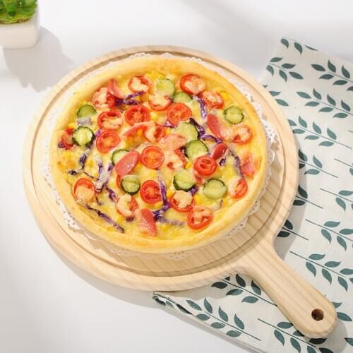 6-13inch Wooden Round Pizza Tray With Handle Natural Wood Pizza Plate Pizza Board Cutting Board Platter Pizza Cake Bakeware Tool