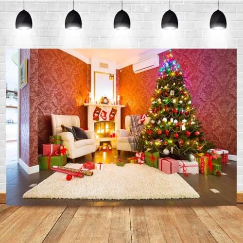 Laeacco Indoor Christmas Tree Gift Carpet Fireplace Birthday Photo Photography Background Photographic Backdrop For Photo Studio