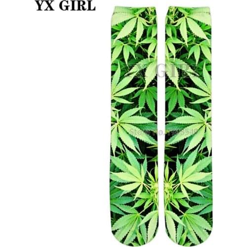 YX GIRL Drop shipping 2018 summer New Fashion 3d socks Green/black weed Printed Men/Women Street casual Sock SC1