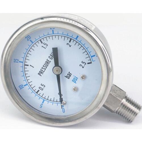 0-2.5bar 1/4" BSPT Male 60mm Dial Pressure Gauge 304 Stainless Bar PSI N2 Steam Brewing Pneumatic Accuracy Class 2.5
