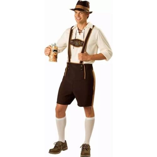 Men Oktoberfes Costumes Men Beer Festival Suit Beer Men Cos Waiter Suit Top Shorts Hat Set Halloween Cosplay Costumes