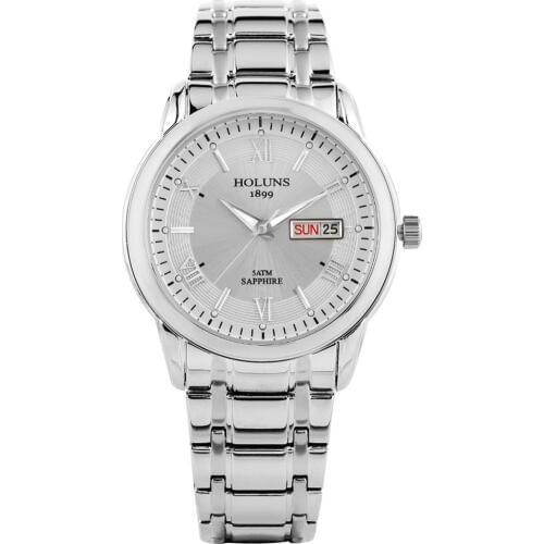 Mens Wristwatch Stainless Steel Strap Quartz Watch Calendar Function Roman Numerals Dial Luminous Pointers Watch