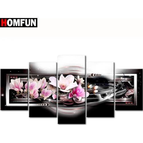 HOMFUN 5pcs Full Square/Round Drill 5D DIY Diamond Painting "Flower orchid" Multi-picture Combination Embroidery 5D Decor