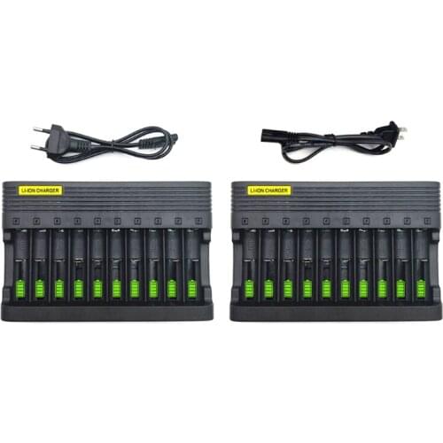 Independent Slot US Plug Charger Compact 10-Slot Battery Charger 3.7/4.2V 14500 16340 18650 Li-ion Rechargeable Battery