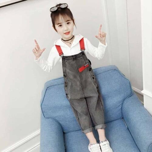 5-13T Fashion Children Clothes Set For Girls Teenagers Autumn White Full Hoodie+ Denim Overalls Two-piece Kids Teens Clothing