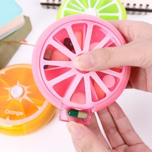 Portable Pill Box Weekly Pill Box Rotating Split Fruit Pill Box Carry with You Mini Medicine Box Medicine Travel Pillbox
