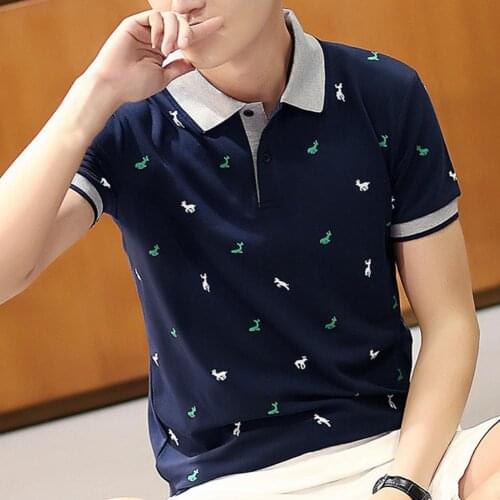 New Summer Comfy Business Casual Shirt Turn-down Collar Men T-shirt Deer Print Thin Buttons Short Sleeve Streetwear Daily Wear