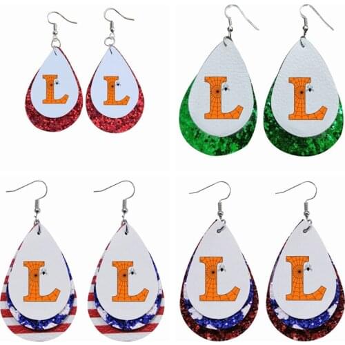 Happy Halloween Theme Earrings- Faux Leather Teardrop Earrings Printable Halloween Letters Numbers and Alphabet Earrings