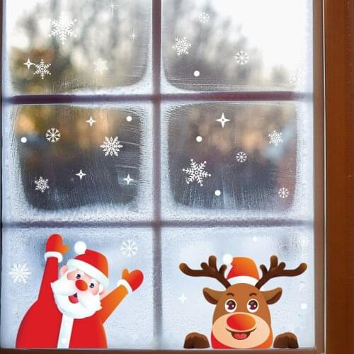 Removable Christmas PVC Static Sticker Santa Elk Window Wall Glass Snowflake Home New Year Murals Decorations