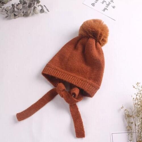 Pudcoco Toddler Baby Beanie Cap Casual Solid Color Winter Knit Fur Pom Pom Cozy Soft Hat Cap for 2-6 Years Boys and Girls