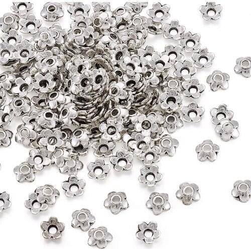 Tibetan Antique Silver Color Flower Bead Caps Lead&Cadmium Free Spacer Bead Caps for DIY Accessories Jewelry Making 6.5x6.5x2mm