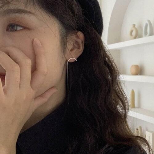 Geometric Line Drop Earrings Asymmetrical For Women New Fashion Korea Female French Design Lady Party Jewelry Wholesale BOYULIGE