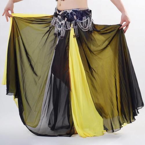 New Belly Dance Skirt Dance Skirt Double Color Misalignment New Sexy Senior Satin Split Skirt Slit Skirt