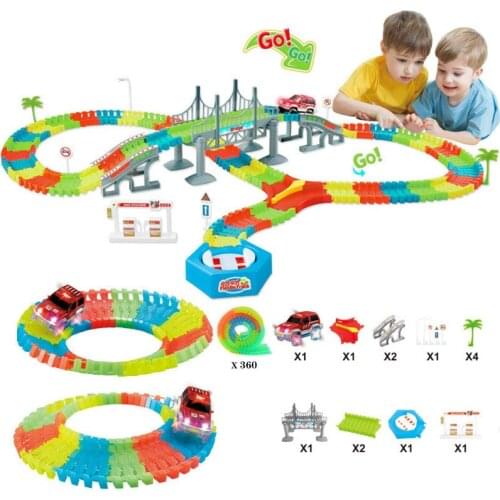 Railway Magical Glowing Flexible Track Car Toys Children Racing Bend Rail Track Led Electronic Flash Light Car DIY Toy Kids Gift
