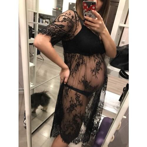 Fashion Maternity Dress Womens Black Short Sleeve Sexy O-Neck Lace Photography Shoot Pregnancy Summer Daily Clothes