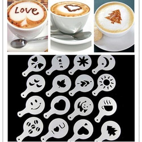 16pcs Plastic Fondant Coffee Template Spray Mold DIY Flower Wedding coffee Decorating Tool coffee mold