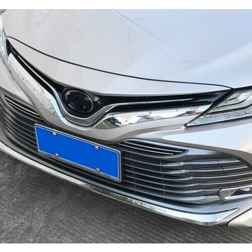 2PCS/set Chrome Plated ABS Trim Strip for Toyota Camry 2018 2019 XV70 8th Front Meshed Grille Accessories