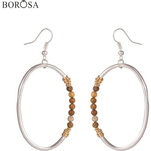 2020 New Silver Color Natural Stone Beads Dangle Earring Women Trendy Stone Metal Earrings Handmade Jewelry WX1663