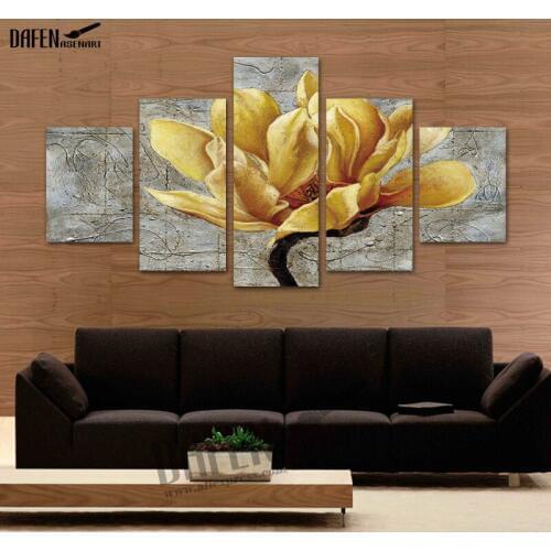 5 Panel Canvas Art Gold Orchid Flower Picture Print Painting Modern Home Decoration Framed Ready To Hang
