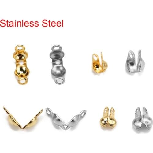 50pcs Stainless Steel Clasps Hooks For Beaded Necklace Bracelet Gold Color End Crimps Beads Connectors Findings Jewelry Supplies
