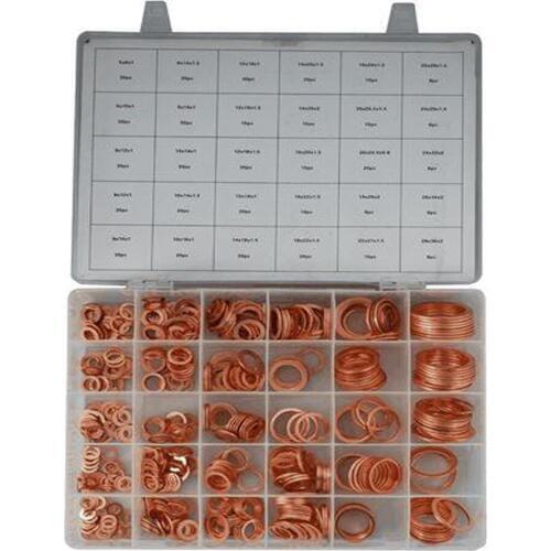 568pcs 30 Sizes Metric Copper Flat Ring Washers Gaskets Assortment Set Kit