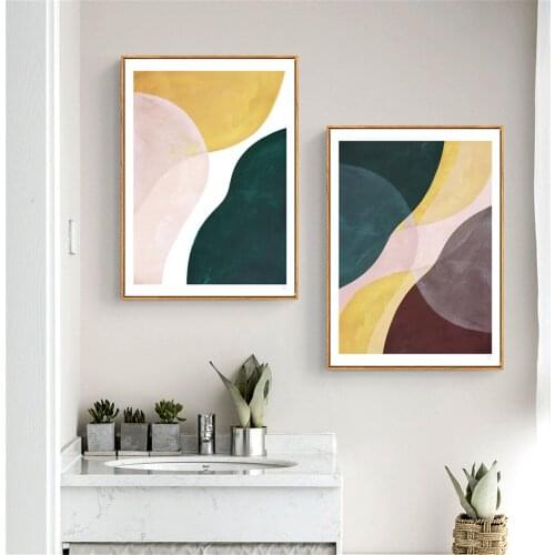 Abstract Geometry Poster Pink Yellow Green Art Print Color Block Wall Art Canvas Painting Modern Pictures Living Room Home Decor