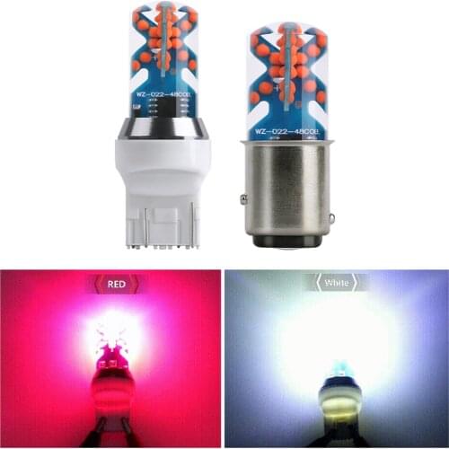 2PCS Highbright T20 7443 W5W Car Led Strobe Warning Light Cob 1156 1157 BAY15D Auto Motorcycle Brake Lamp Flashing 5W Diode Bulb