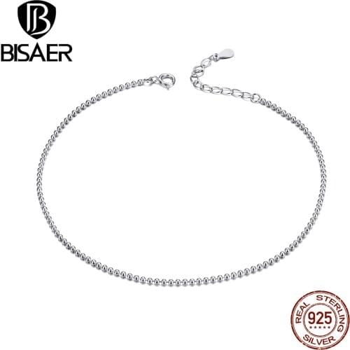 BISAER Simple Anklet Link 925 Sterling Silver Women Anklet Chain Link for Girls Female Jewelry for Foot Silver Jewelry ECT002