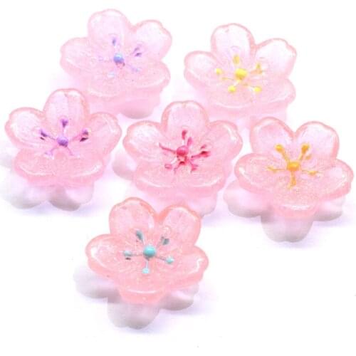 Baby Pink Resin Sakura Flower Flatback Resin Embellishments Flat Back Fluorescent Cabochons For Scrapbooking Jewelry Making