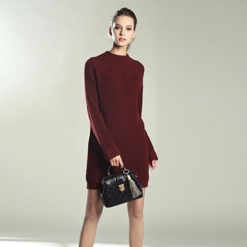 European and American plus size womens autumn and winter new long-sleeved knitted dresses and mid-length sweater women