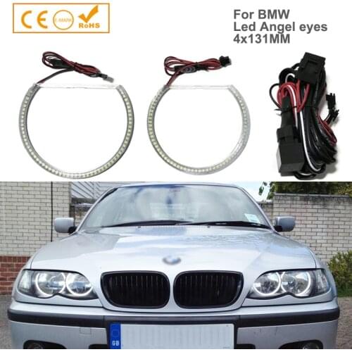 4pcs 4x131MM LED Dual SMD Cotton Light Halo Rings DRL LED Angel Eyes Kit For BMW E36 E38 E39 E46 Coupe M3 Daytime Running lights
