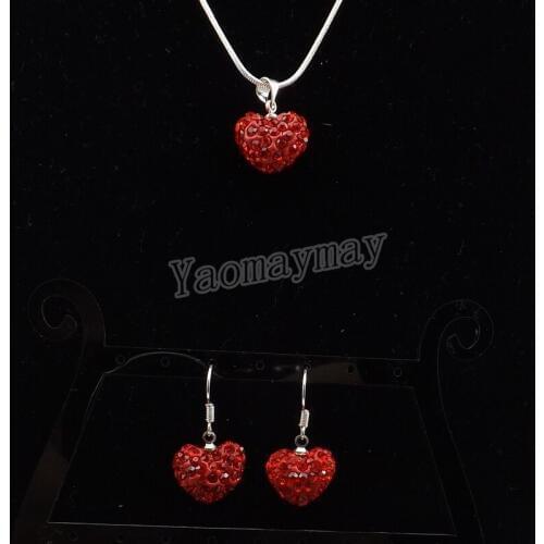 Fashion Jewelry Set Red Heart Pendant Crystal Earrings And Necklace 5 Sets Wholesale Free Shipping