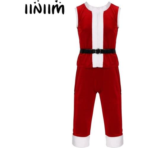 Mens Faux Fur Trimming Christmas Party Cosplay Costume Role Play Outfit Round Neck Zipper Tops with Shorts Faux Leather Belt