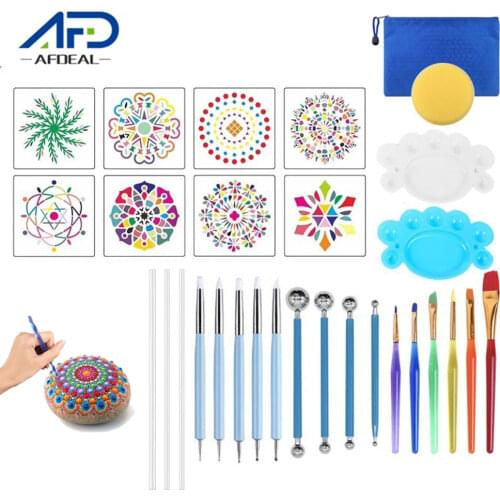 DIY Mandala Dotting Tools Set Portable Multifunction Embossing Dot Kit Dotting Pens Brush Acrylic Rods for Painting Rocks