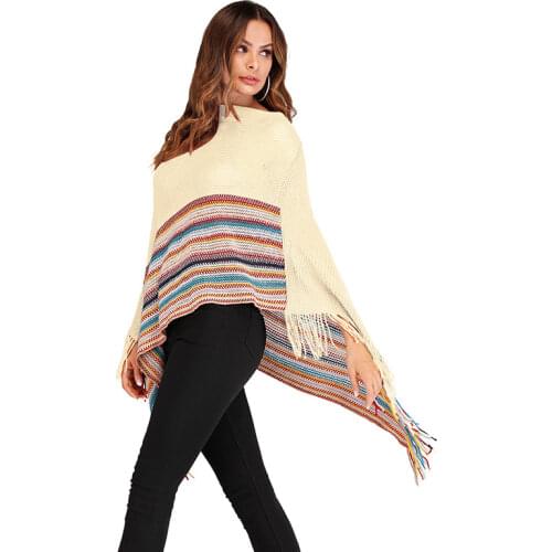 Spring Womens Luxury Knitted Poncho Cape Designer Pullover Sweaters Irregular Cloak Tassel Femme Autumn Striped Shawl Wrap New