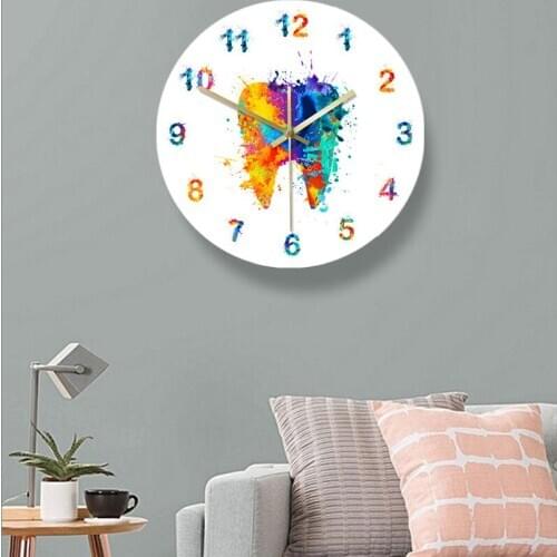 Watercolour Clock Wall Modern 3D Painted Teeth Gum Element Horloges Saat for Medical Dental Dentist Decoration Home Special Gift
