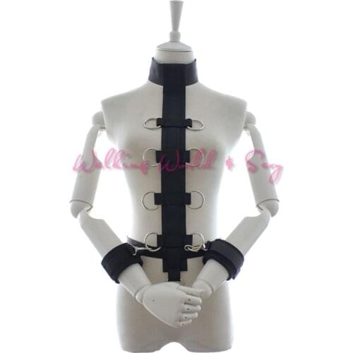 Nylon Neck Collar To Hand Restraints Wrist Cuffs Fetish Slave Harness Collar Bondage Adult Game Sex Toys For Women Men Couple