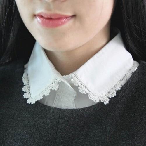 New Female Sweet Doll Fake Collar Embroidery Floral Lace Splicing Half-Shirt Blouse