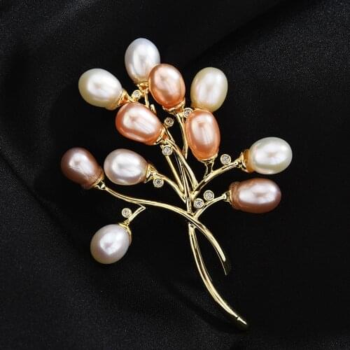 Okily Gorgeous Natural Freshwater Pearl Brooches Pins for Women Clothes Scarf Fashion Brooch Jewelry Accessories
