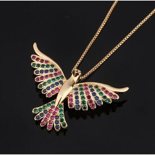 Funmode Round Rainbow Color Cubic Zircon Fly Bird Shape Necklace For Women Accessories handarbeit Wholesale FN40