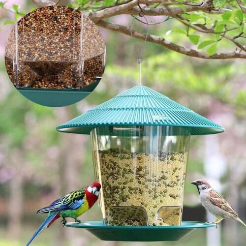 Plastic Gazebo Shape Bird Feeder Outdoor Hanging Clear Food Holder Container Box Hang Rope Feeding House Type Bird Feeder Decor