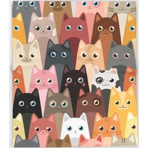 Portable Flannel Blanket Animal Cute Colorful Cats Pattern Throw Blanket Comfortable and Soft Sheets Sofa Warm Blanket