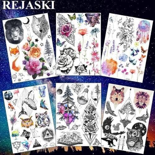 REJASKI Geometric Compass Rose Temporary Tattoos For Women Sticker Butterfly Fake Tattoo Triangle Fake Art Arm Custom Tatoos