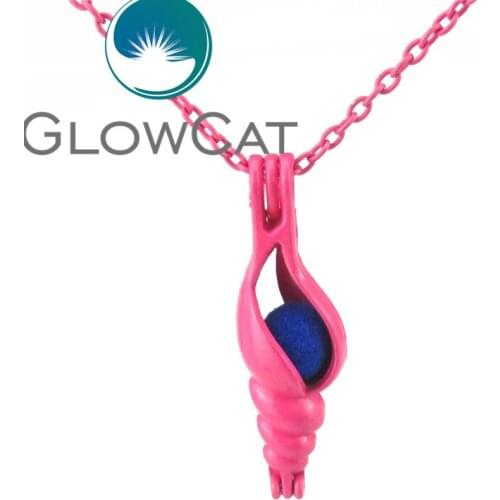 RR446 Hot Pink Oyster Pearl Beads Cage Aromatherapy Perfume 18'' Necklace Sea Animal Conch Locket Cage